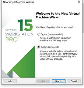 New Virtual Machine Wizard with Custom Configuration